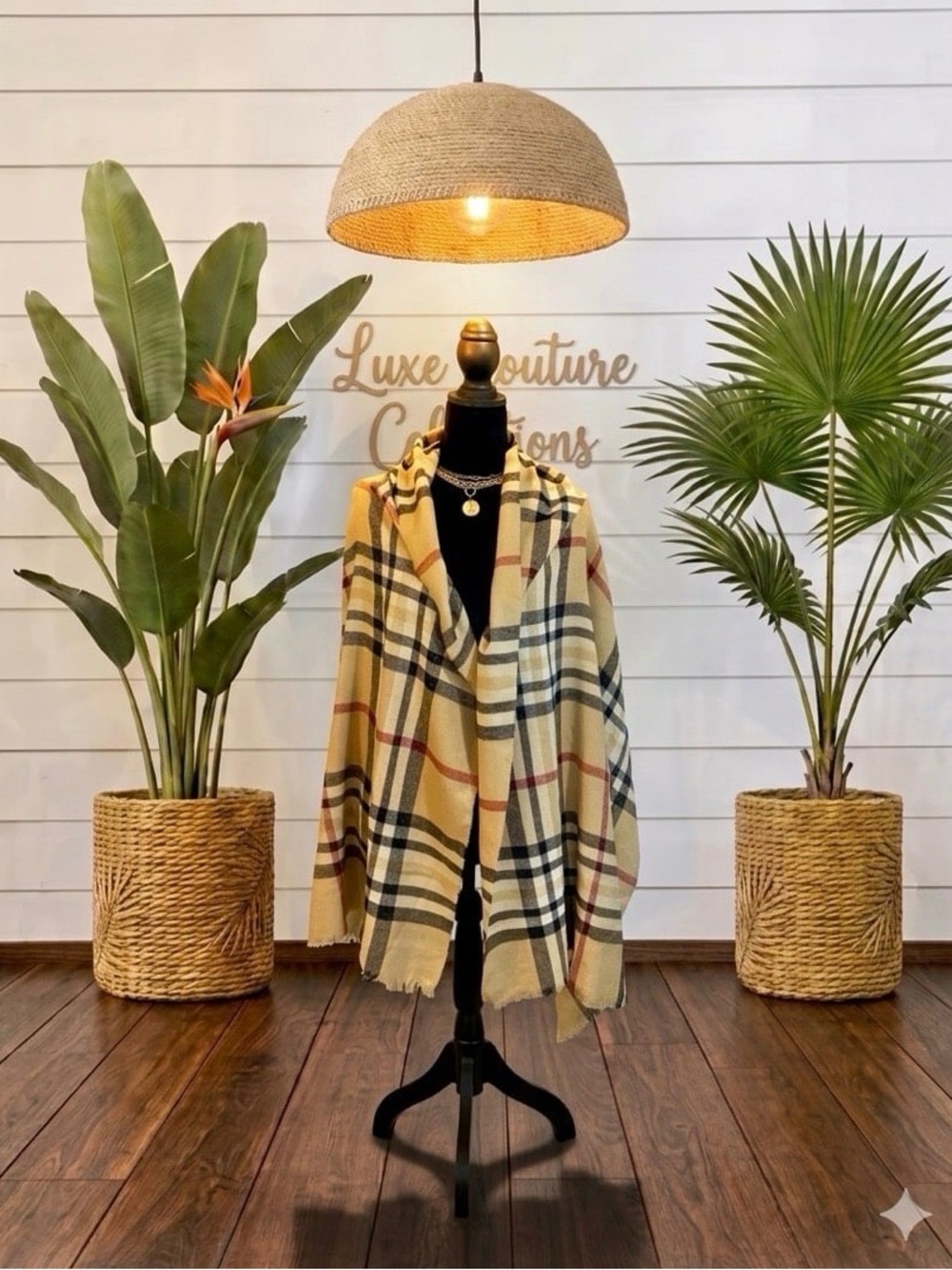 Classic Plaid Pashmina of Shawl, Fringed Edges